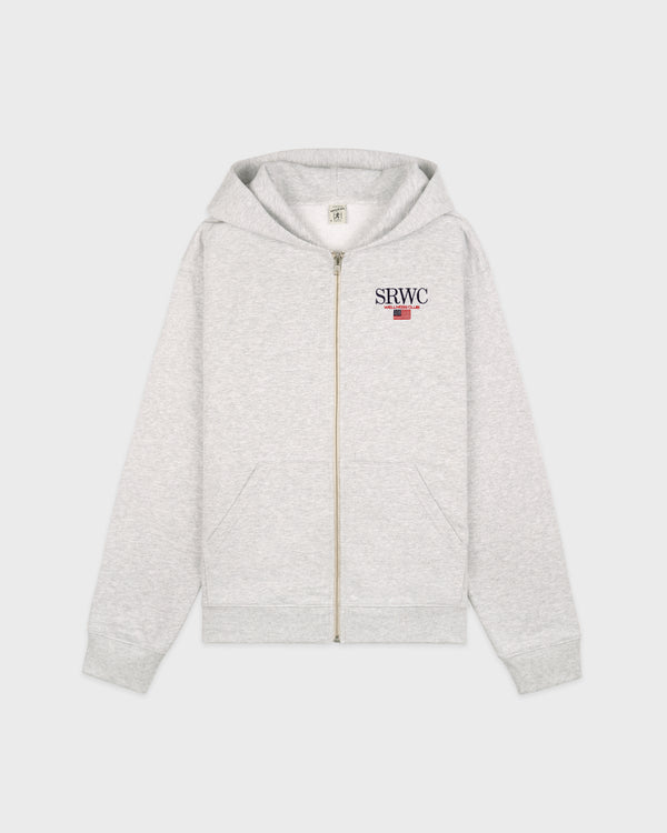 sporty & rich Nautical Embroidered Zip Hoodie - Heather Gray/Navy