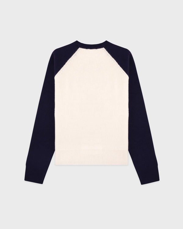 Sporty & Rich NY Crest Cashmere Baseball Sweater - Ecru/Navy