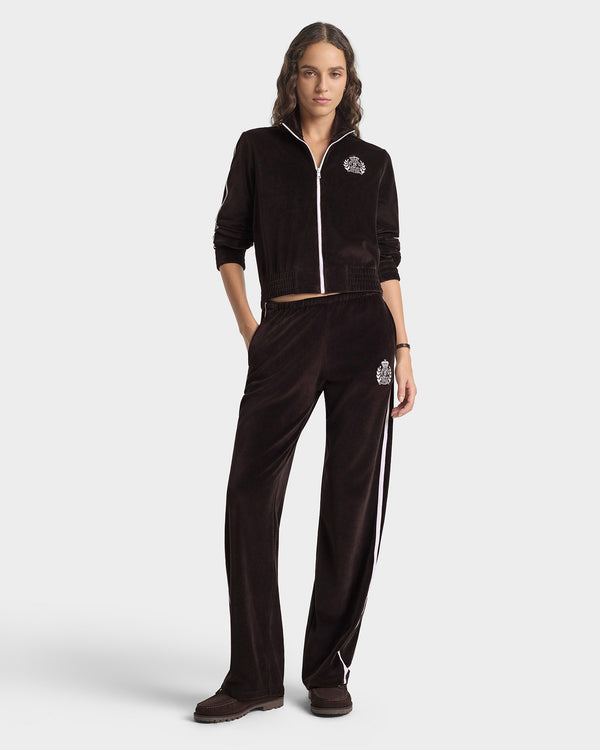 Sporty & Rich NY Crest Elio Velour Track Jacket - Chocolate