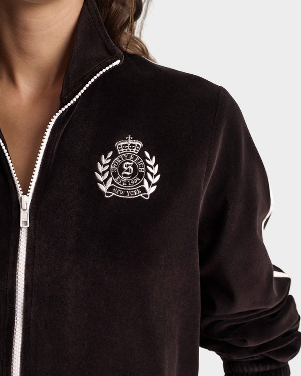 Sporty & Rich NY Crest Elio Velour Track Jacket - Chocolate