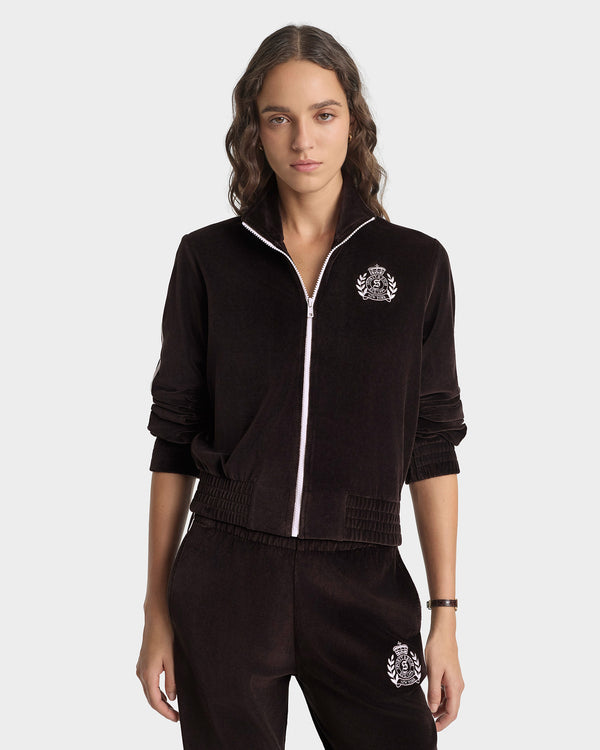 Sporty & Rich NY Crest Elio Velour Track Jacket - Chocolate