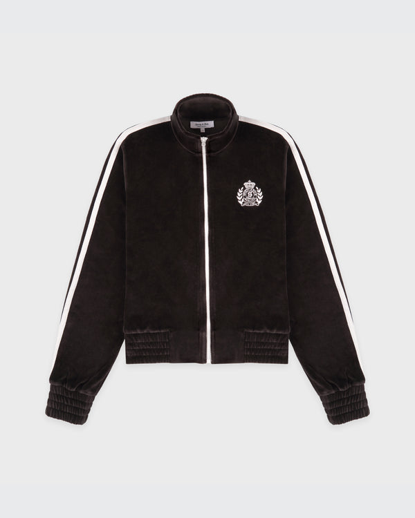 sporty & rich NY Crest Elio Velour Track Jacket - Chocolate