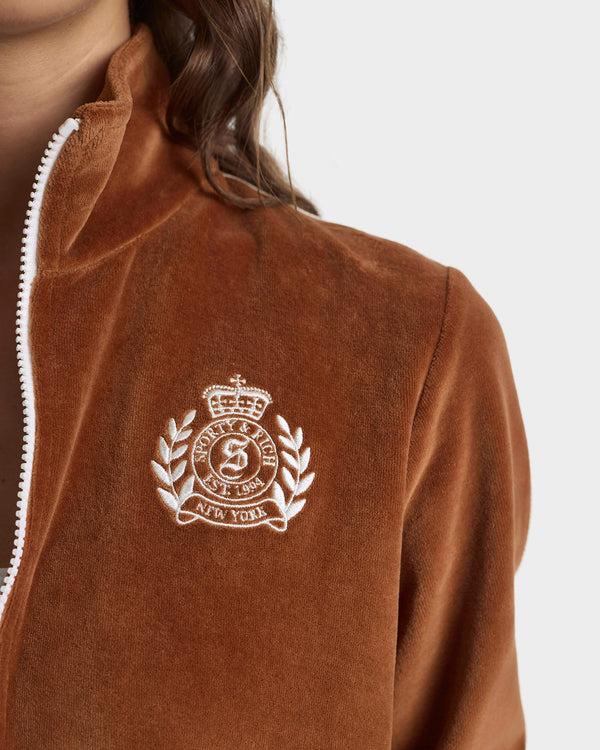 Sporty & Rich NY Crest Elio Velour Track Jacket - Tobacco