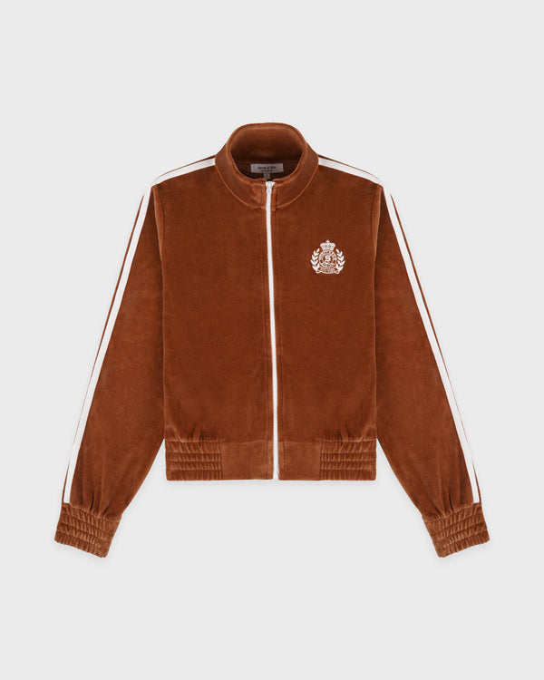 sporty & rich NY Crest Elio Velour Track Jacket - Tobacco