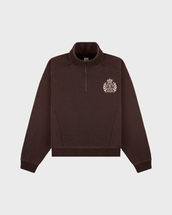 sporty & rich NY Crest Embroidered Quarter Zip - Chocolate