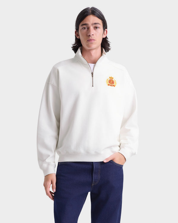 Sporty & Rich NY Crest Embroidered Quarter Zip Men - White