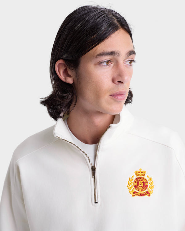 Sporty & Rich NY Crest Embroidered Quarter Zip Men - White