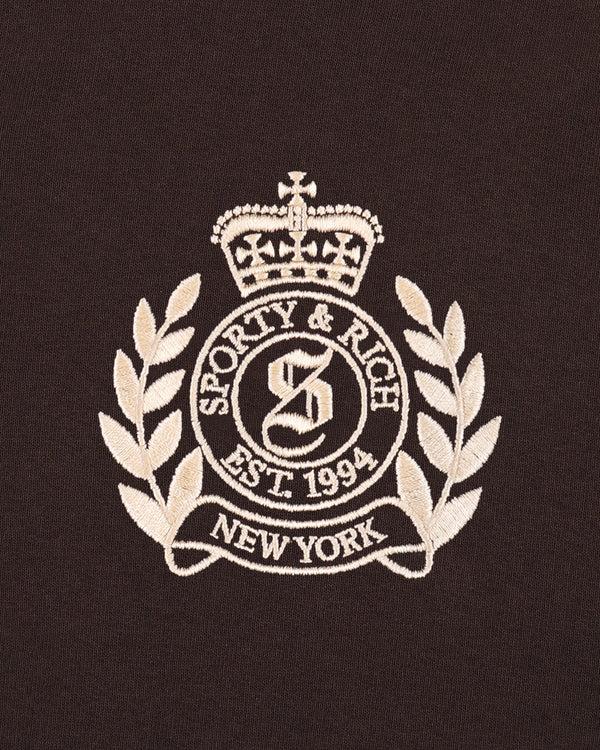 Sporty & Rich NY Crest Embroidered Wide Sweatpant - Chocolate