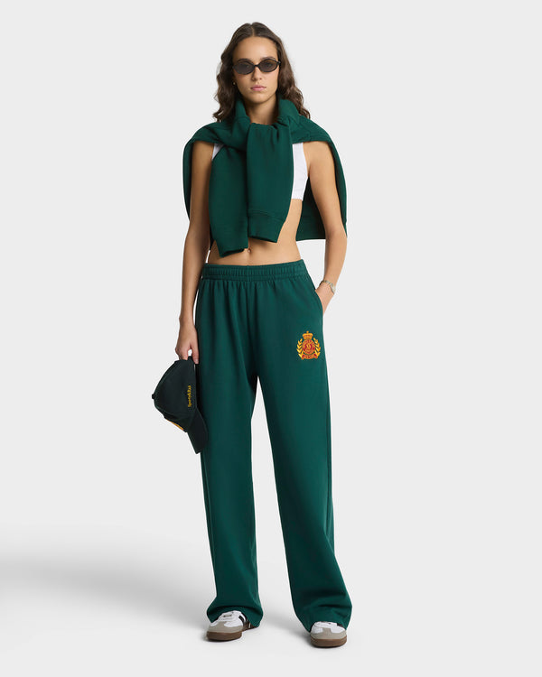 Sporty & Rich NY Crest Embroidered Wide Sweatpant - Forest