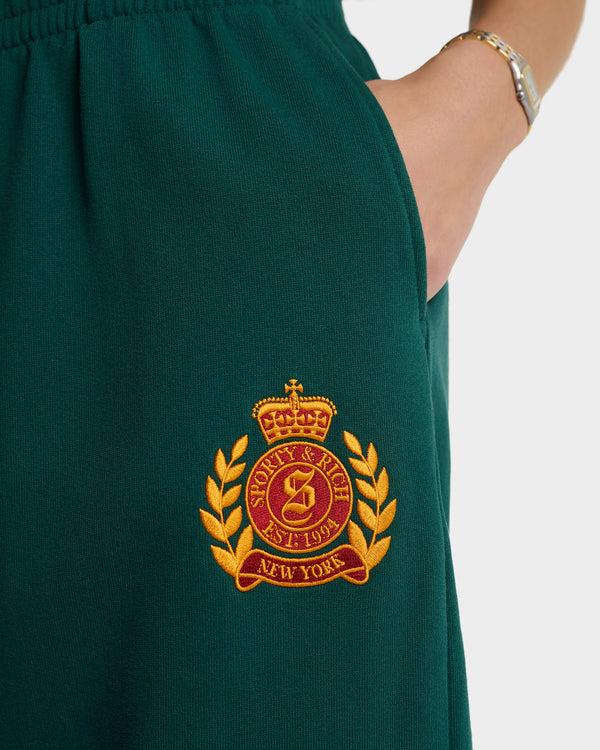 Sporty & Rich NY Crest Embroidered Wide Sweatpant - Forest