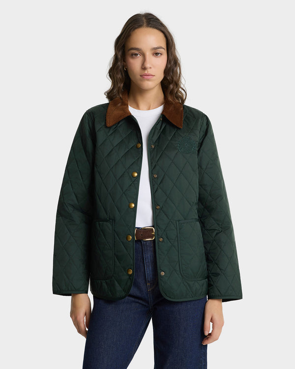 Sporty & Rich NY Crest Nylon Quilted Jacket - Forest/Tan