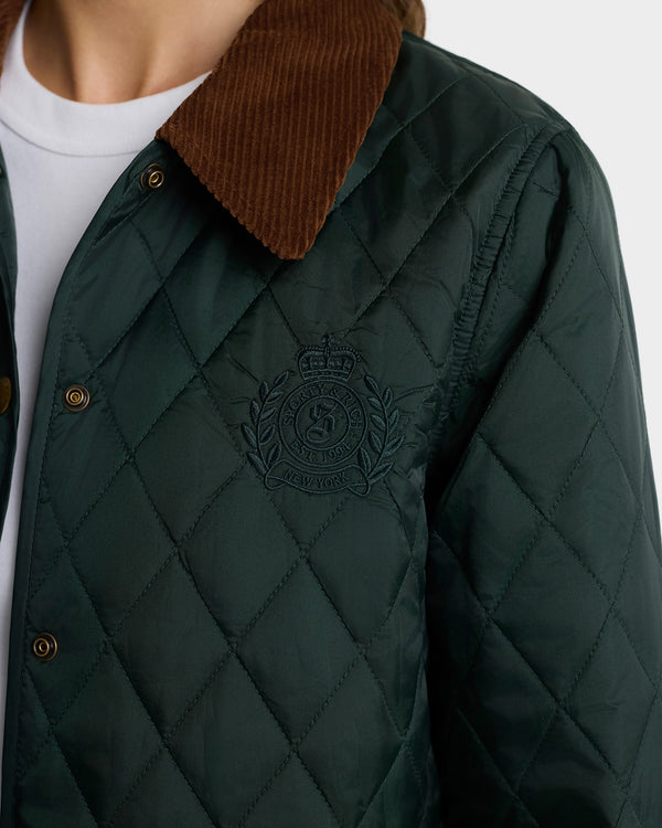 Sporty & Rich NY Crest Nylon Quilted Jacket - Forest/Tan