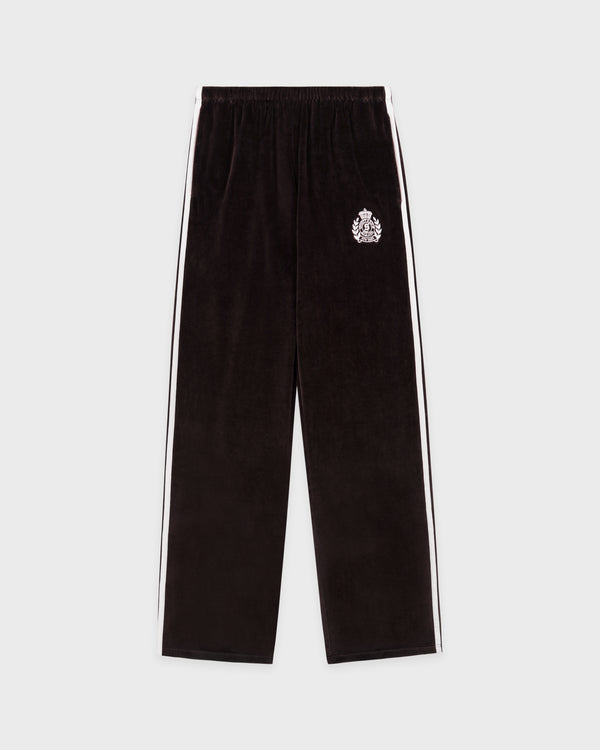 sporty & rich NY Crest Velour Sweatpant - Chocolate/Ecru
