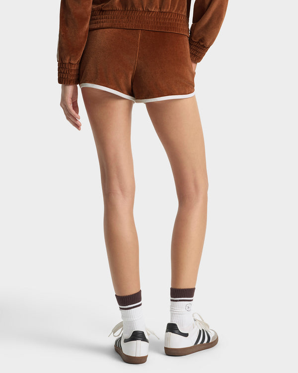 Sporty & Rich NY Crest Velour Track Short - Tobacco/White