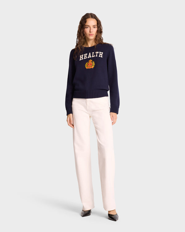 Sporty & Rich NY Health Crest Knitted Sweater - Navy/White/Gold