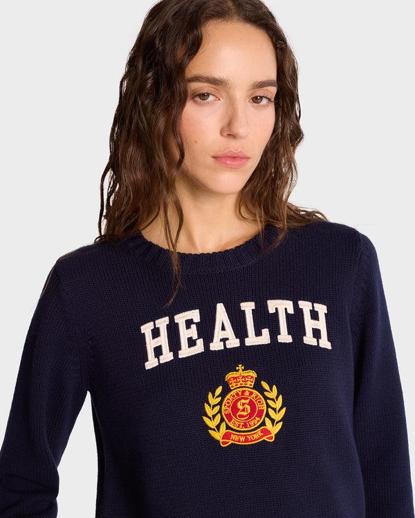 Sporty & Rich NY Health Crest Knitted Sweater - Navy/White/Gold