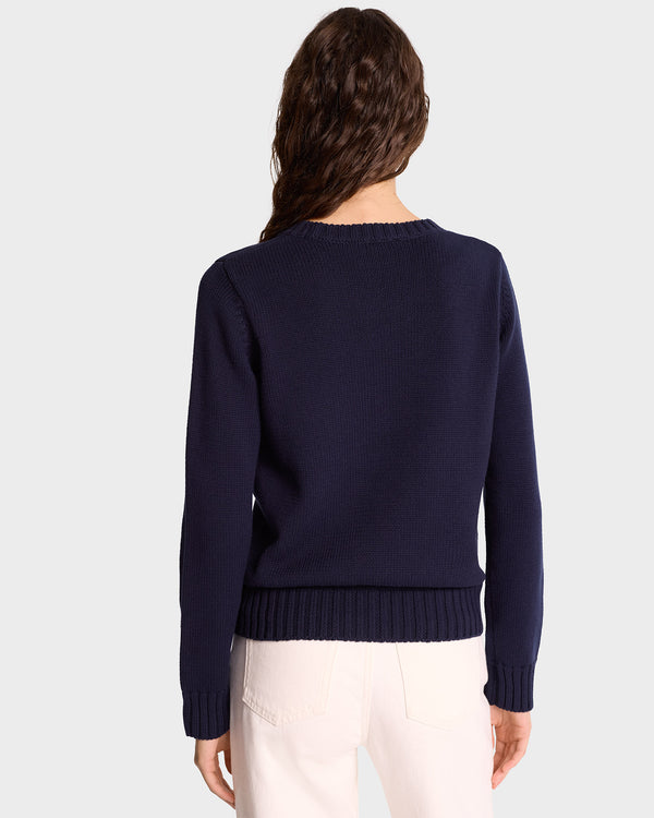 Sporty & Rich NY Health Crest Knitted Sweater - Navy/White/Gold