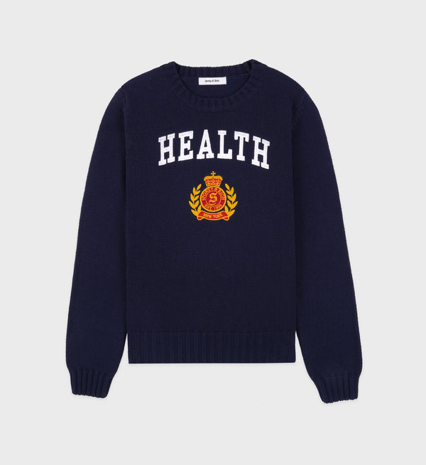 sporty & rich NY Health Crest Knitted Sweater - Navy/White/Gold