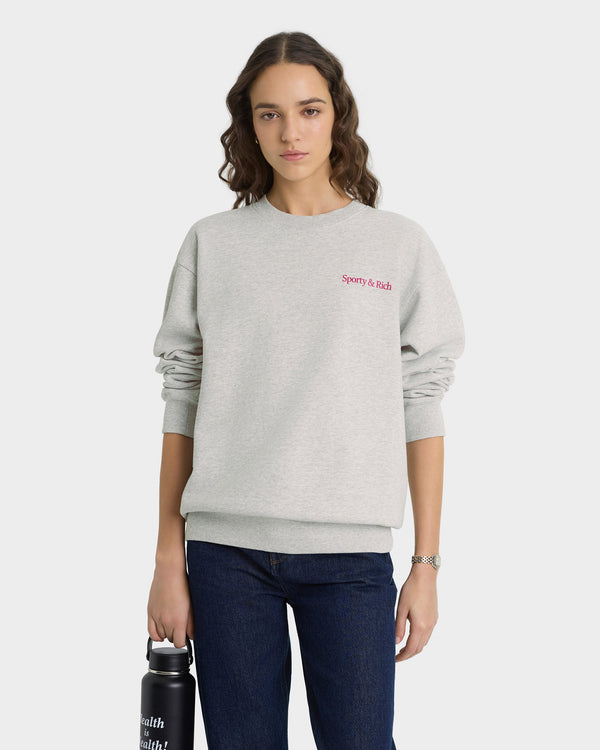 Sporty & Rich NY Motion Crewneck - Heather Gray/Berry/Azure