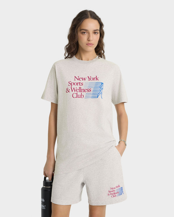 Sporty & Rich NY Motion Gym Short - Heather Gray/Berry/Azure