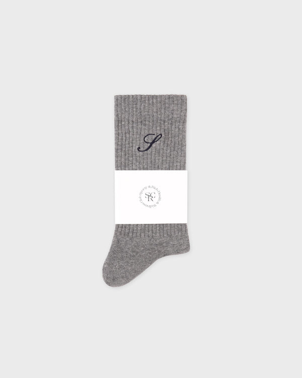 Sporty & Rich S Logo Wide Rib Cotton Socks - Heather Gray
