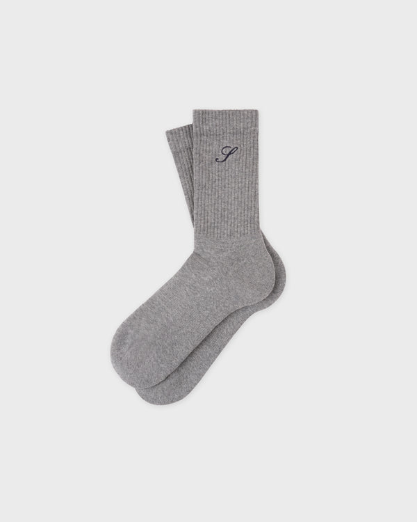 Sporty & Rich S Logo Wide Rib Cotton Socks - Heather Gray