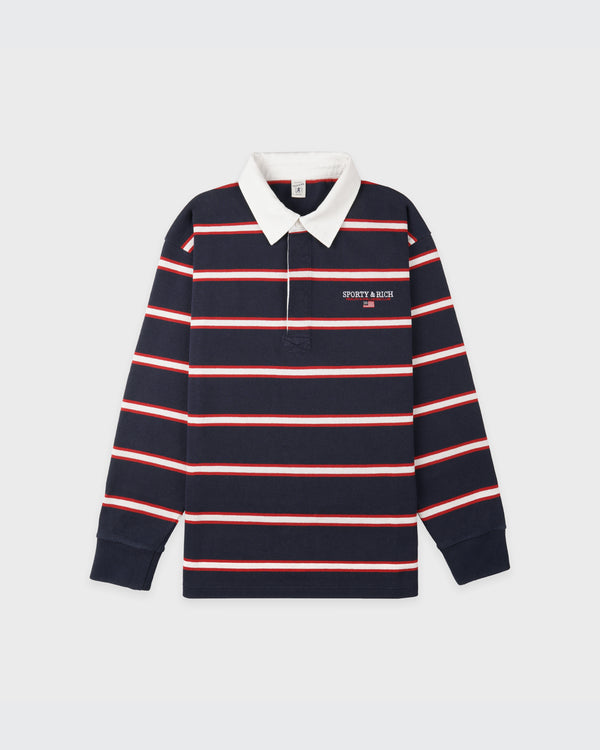 Sporty & Rich S&R Nautical Rugby Polo Men - Navy/White/Ruby