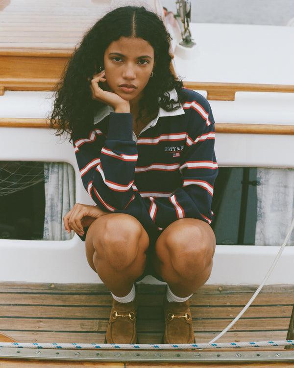 Sporty & Rich S&R Nautical Rugby Polo - Navy/White/Ruby