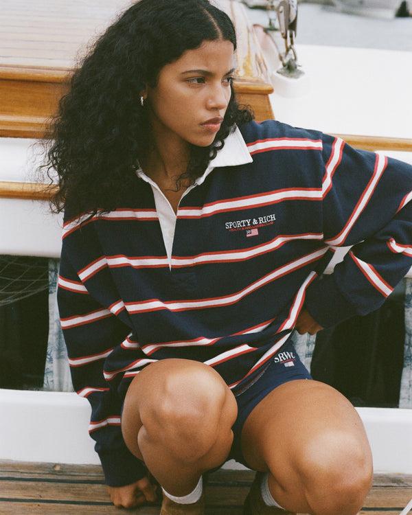 Sporty & Rich S&R Nautical Rugby Polo - Navy/White/Ruby