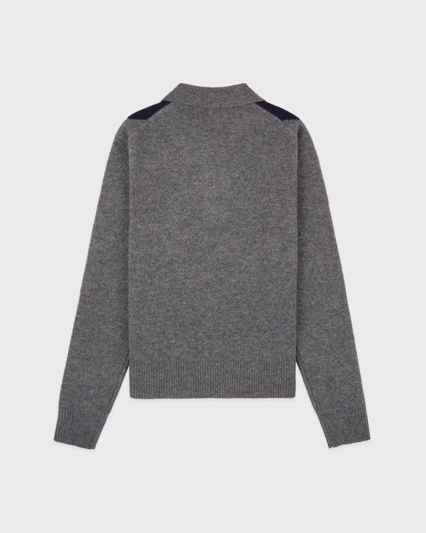 Sporty & Rich Serif Logo Argyle Cashmere Polo - Gray/Navy/Ecru