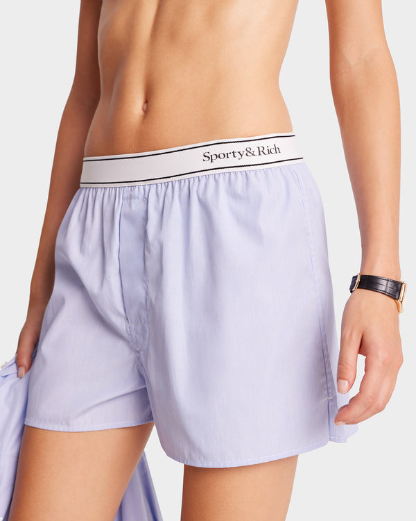 Sporty & Rich Serif Logo Boxer Short - Blue/White Thin Stripe