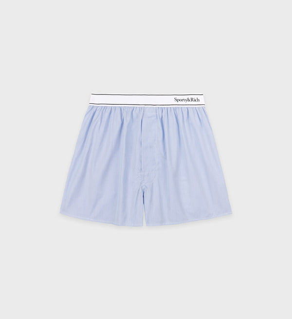 sporty & rich Serif Logo Boxer Short - Blue/White Thin Stripe