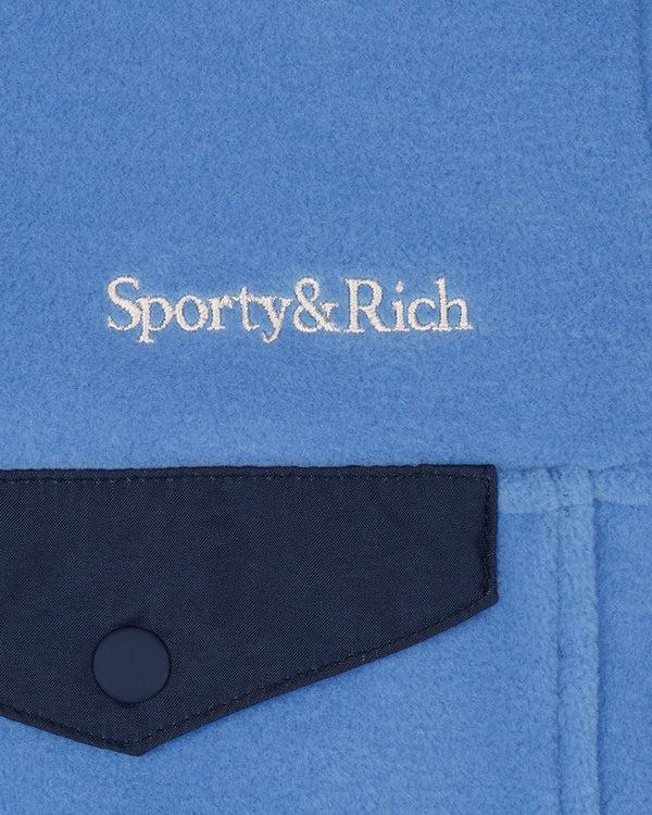 Sporty & Rich Serif Logo Buttoned Polar Sweatshirt - Azure/Light Navy