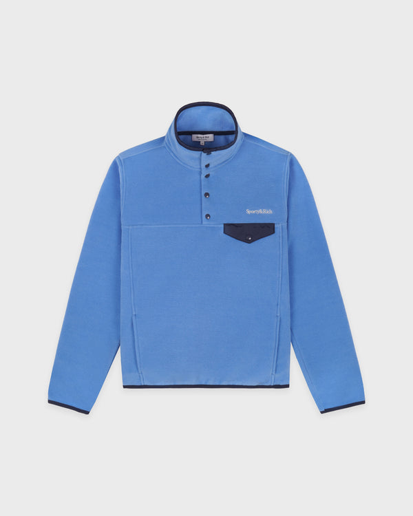 sporty & rich Serif Logo Buttoned Polar Sweatshirt - Azure/Light Navy