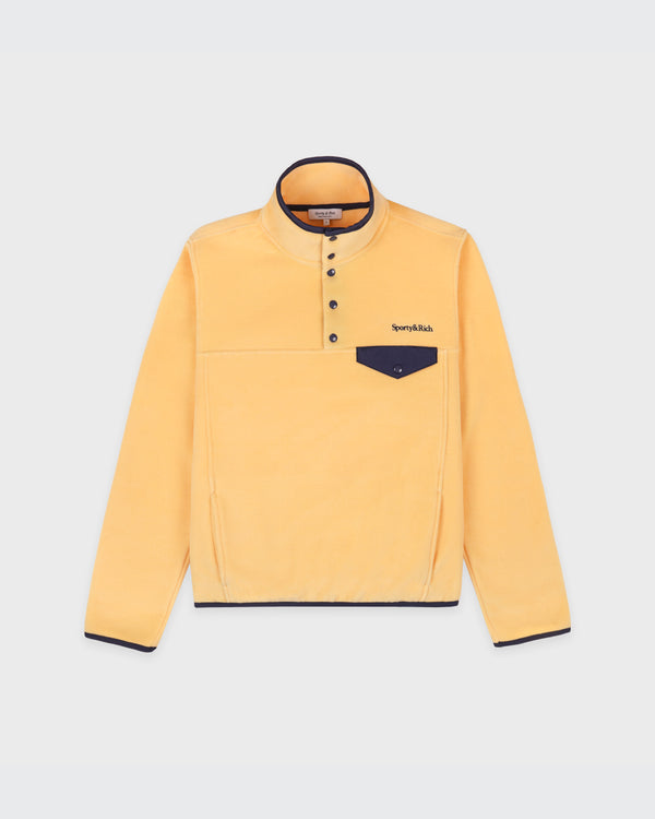 sporty & rich Serif Logo Buttoned Polar Sweatshirt - Custard/Light Navy