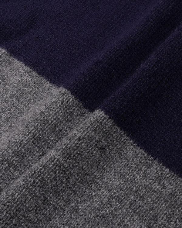 Sporty & Rich Serif Logo Cashmere Rugby Polo - Heather Gray/Navy/Ecru