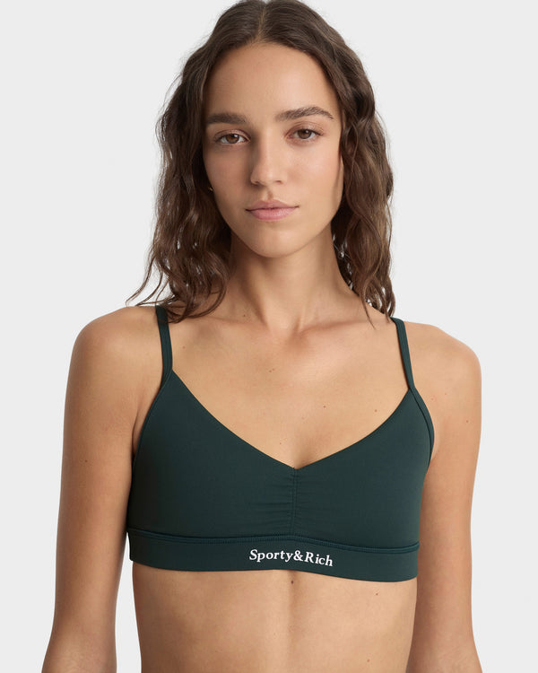 Sporty & Rich Serif Logo Mini Sports Bra - Forest/White