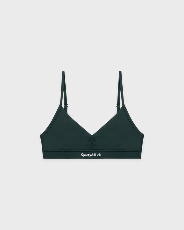 sporty & rich Serif Logo Mini Sports Bra - Forest/White