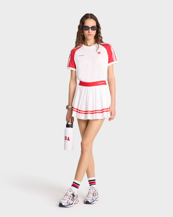Sporty & Rich Serif Logo Pleated Skirt - White/Sports Red
