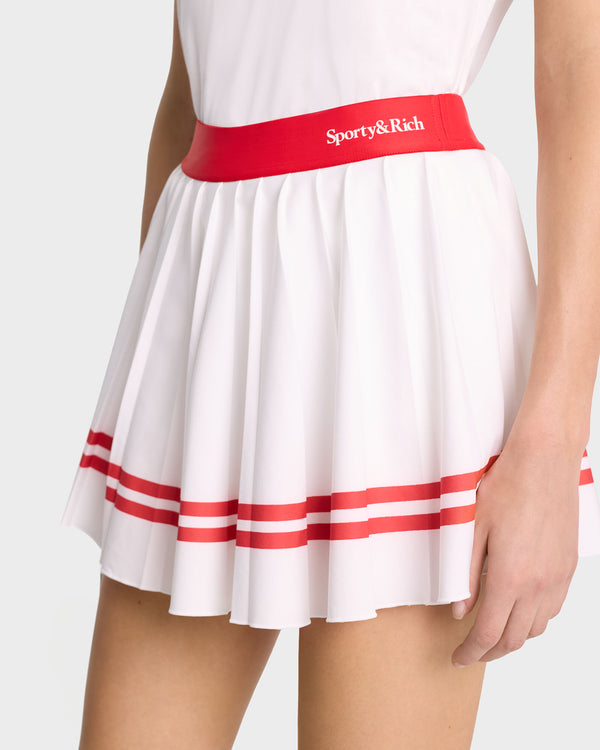 Sporty & Rich Serif Logo Pleated Skirt - White/Sports Red
