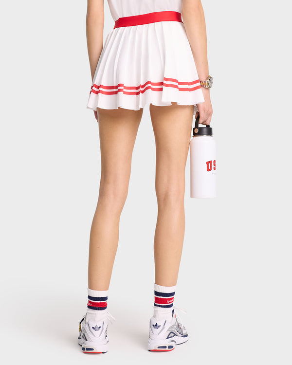 Sporty & Rich Serif Logo Pleated Skirt - White/Sports Red