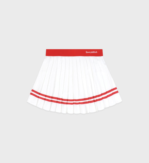 sporty & rich Serif Logo Pleated Skirt - White/Sports Red