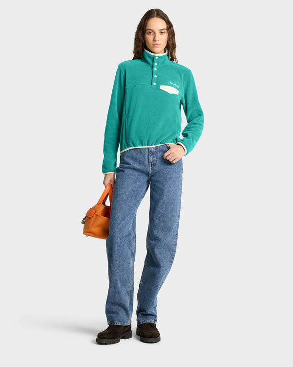 Sporty & Rich Serif Logo Polar Sweatshirt - Spring Green/Cream