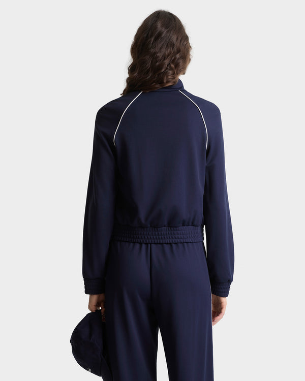 Sporty & Rich Serif Logo Retro Track Jacket - Navy/White