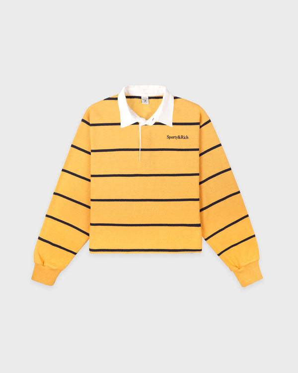 sporty & rich Serif Logo Rugby Polo - Faded Gold/White/Navy