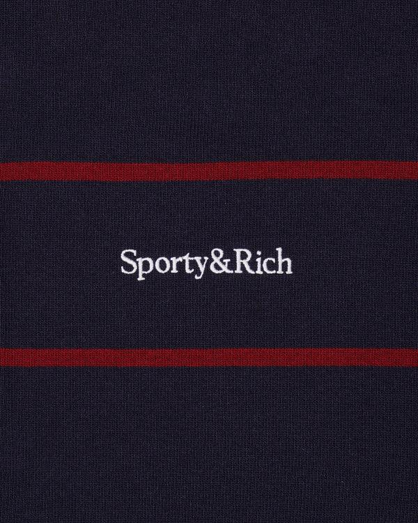 Sporty & Rich Serif Logo Rugby Polo Men - Dark Navy/White/Merlot