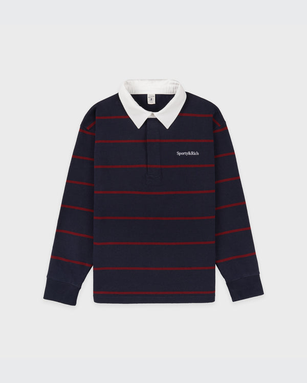 sporty & rich Serif Logo Rugby Polo Men - Dark Navy/White/Merlot