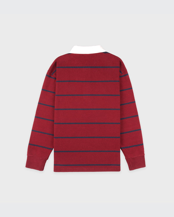 Sporty & Rich Serif Logo Rugby Polo Men - Merlot/White/Dark Navy