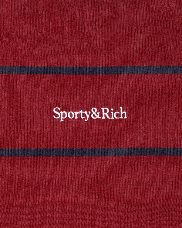Sporty & Rich Serif Logo Rugby Polo Men - Merlot/White/Dark Navy