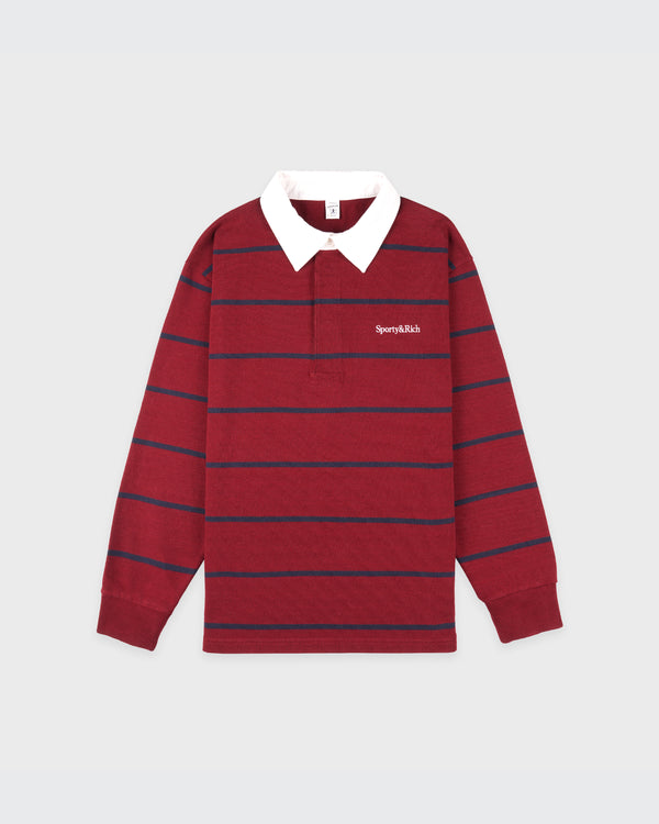 sporty & rich Serif Logo Rugby Polo Men - Merlot/White/Dark Navy